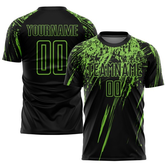 Benutzerdefiniertes schwarzes neongrünes Sublimations-Fußballtrikot Benutzerdefiniertes schwarzes neongrünes Sublimations-Fußballtrikot