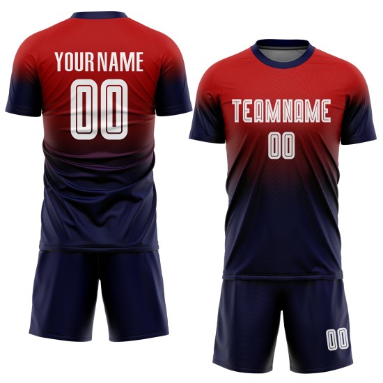 Benutzerdefinierte rot weiß-marine Sublimation verblassen Mode Fußball Uniform Trikot