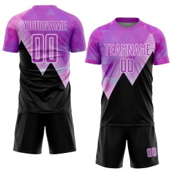 Benutzerdefinierte Lila Schwarz-Weiß Geometrische Muster Sublimation Fußball Uniform Trikot Benutzerdefinierte Lila Schwarz-Weiß Geometrische Muster Sublimation Fußball Uniform Trikot