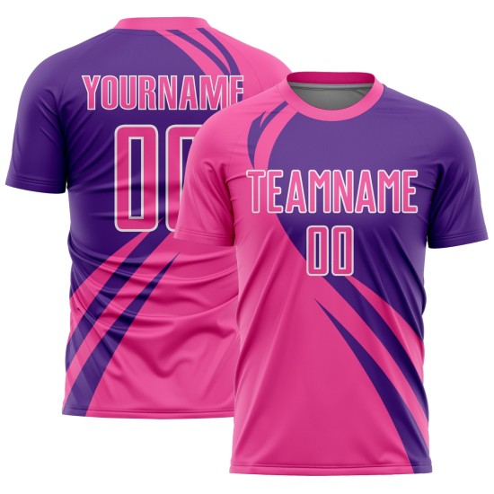 Benutzerdefinierte Rosa Lila-Weiß Curve Linien Sublimation Fußball Uniform Trikot Benutzerdefinierte Rosa Lila-Weiß Curve Linien Sublimation Fußball Uniform Trikot