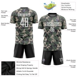 Benutzerdefinierte Camo Weiß-Schwarz Sublimation Salut an den Dienst Fußball Uniform Trikot Benutzerdefinierte Camo Weiß-Schwarz Sublimation Salut an den Dienst Fußball Uniform Trikot