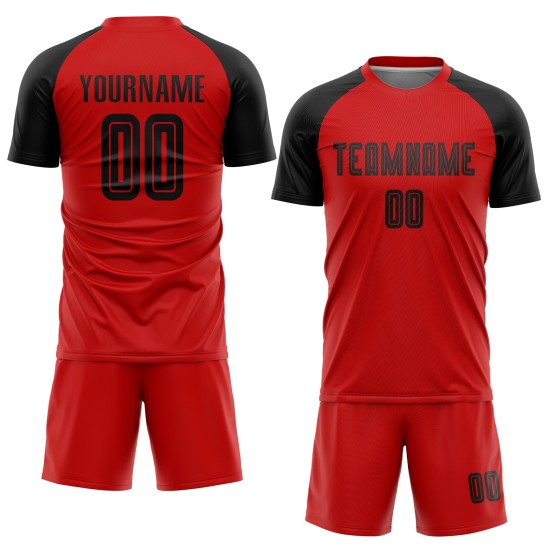 Benutzerdefiniertes rot-schwarzes Sublimations-Fußballtrikot Benutzerdefiniertes rot-schwarzes Sublimations-Fußballtrikot