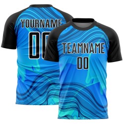 Benutzerdefinierte Himmelblau Schwarz-Weiß Wellen Sublimation Fußball Uniform Jersey